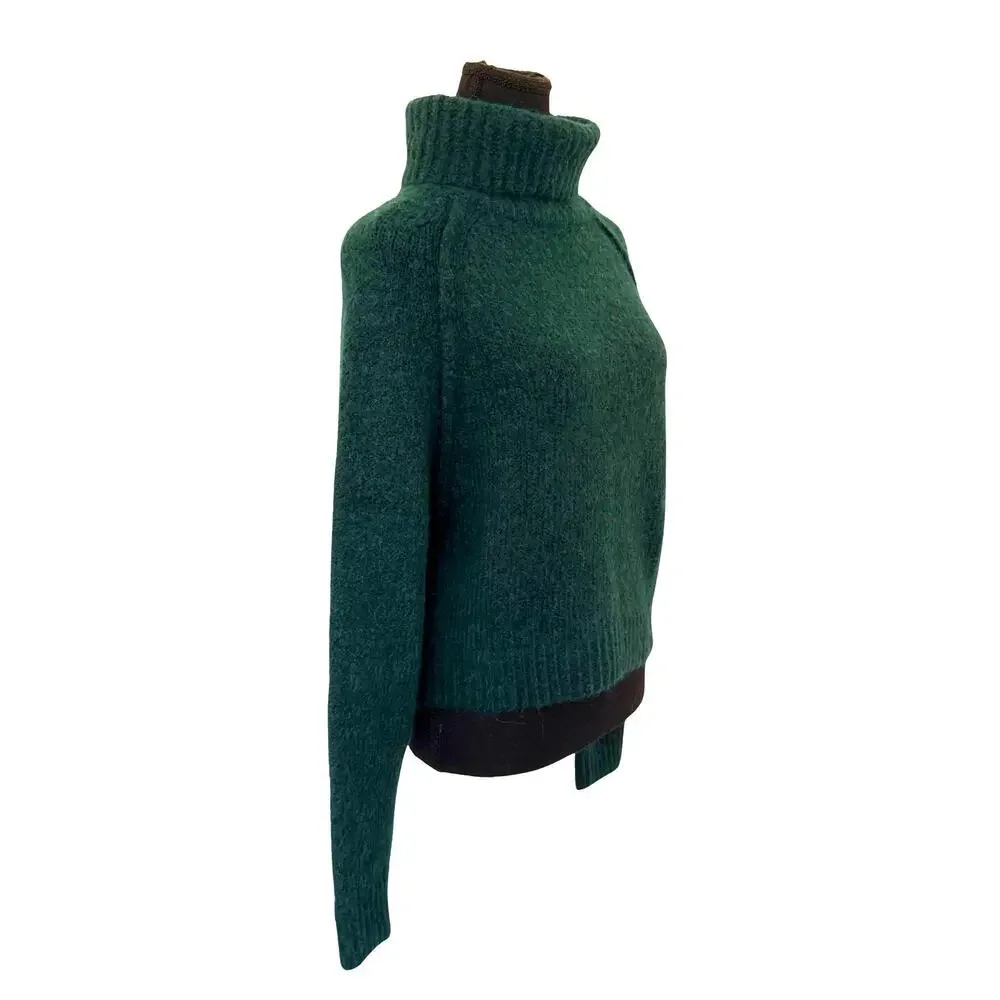 Zara Teal Alpaca Wool Blend Turtleneck Sweater Medium Soft Cozy Knit